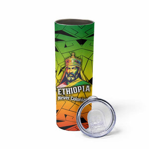 Menelik II Skinny Tumbler with Crowned Portrait, Ethiopia Never Colonized Text and Pan-African Abstract - African Pride