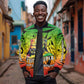 Menelik II Sleeve Zip Bomber Jacket with Crowned Portrait, Ethiopia Never Colonized Text and Pan-African Abstract - African Pride