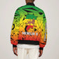 Menelik II Sleeve Zip Bomber Jacket with Crowned Portrait, Ethiopia Never Colonized Text and Pan-African Abstract - African Pride
