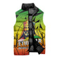 Menelik II Sleeveless Puffer Jacket with Crowned Portrait, Ethiopia Never Colonized Text and Pan-African Abstract - African Pride