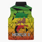 Menelik II Sleeveless Puffer Jacket with Crowned Portrait, Ethiopia Never Colonized Text and Pan-African Abstract - African Pride