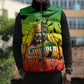 Menelik II Sleeveless Puffer Jacket with Crowned Portrait, Ethiopia Never Colonized Text and Pan-African Abstract - African Pride