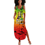 Menelik II Summer Maxi Dress with Crowned Portrait, Ethiopia Never Colonized Text and Pan-African Abstract - African Pride