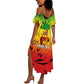 Menelik II Summer Maxi Dress with Crowned Portrait, Ethiopia Never Colonized Text and Pan-African Abstract - African Pride