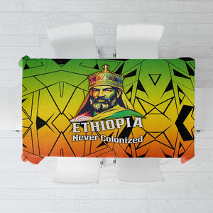Menelik II Tablecloth with Crowned Portrait, Ethiopia Never Colonized Text and Pan-African Abstract - African Pride