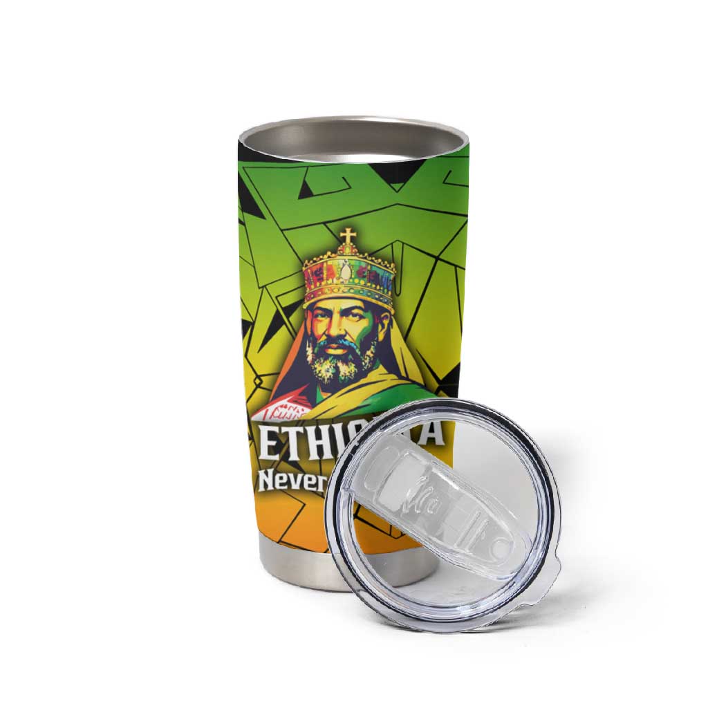 Menelik II Tumbler Cup with Crowned Portrait, Ethiopia Never Colonized Text and Pan-African Abstract - African Pride