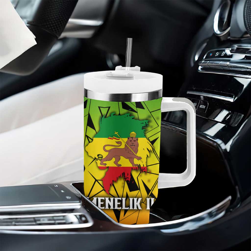 Menelik II Tumbler With Handle with Crowned Portrait, Ethiopia Never Colonized Text and Pan-African Abstract - African Pride