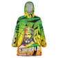 Menelik II Wearable Blanket Hoodie with Crowned Portrait, Ethiopia Never Colonized Text and Pan-African Abstract - African Pride