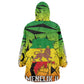 Menelik II Wearable Blanket Hoodie with Crowned Portrait, Ethiopia Never Colonized Text and Pan-African Abstract - African Pride