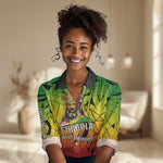 Menelik II Women Casual Shirt with Crowned Portrait, Ethiopia Never Colonized Text and Pan-African Abstract - African Pride