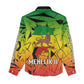 Menelik II Women Casual Shirt with Crowned Portrait, Ethiopia Never Colonized Text and Pan-African Abstract - African Pride