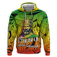 Menelik II Zip Hoodie with Crowned Portrait, Ethiopia Never Colonized Text and Pan-African Abstract - African Pride