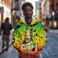Menelik II Zip Hoodie with Crowned Portrait, Ethiopia Never Colonized Text and Pan-African Abstract - African Pride