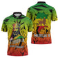 Menelik II Zipper Polo Shirt with Crowned Portrait, Ethiopia Never Colonized Text and Pan-African Abstract - African Pride