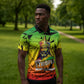 Menelik II Zipper Polo Shirt with Crowned Portrait, Ethiopia Never Colonized Text and Pan-African Abstract - African Pride