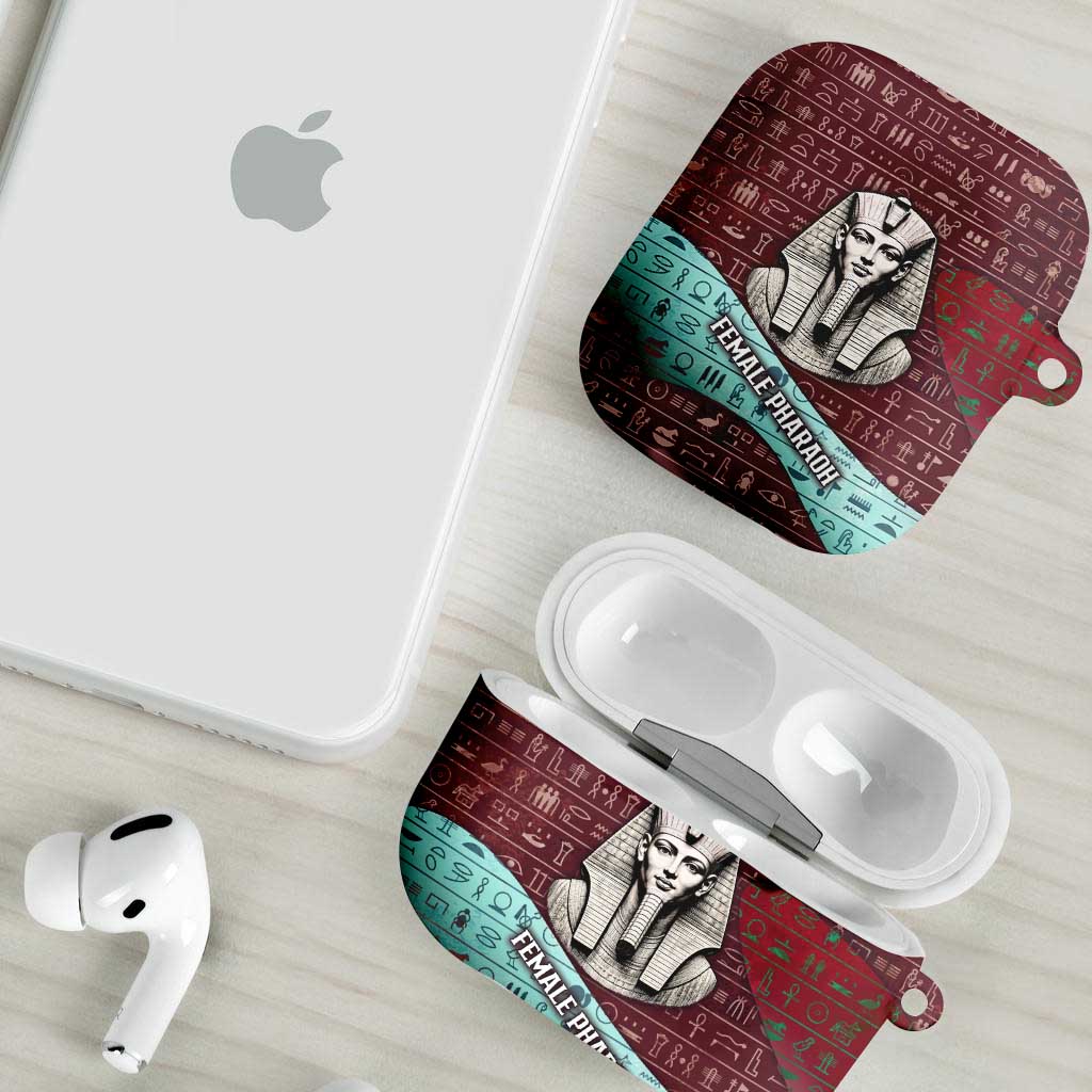Hatshepsut AirPods Case with Pharaoh Bust Illustration, Female Pharaoh Title and Egyptian Hieroglyph - African Pride