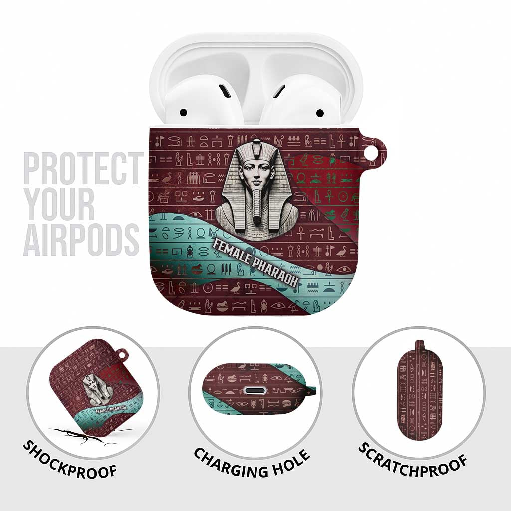 Hatshepsut AirPods Case with Pharaoh Bust Illustration, Female Pharaoh Title and Egyptian Hieroglyph - African Pride