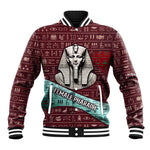 Hatshepsut Baseball Jacket with Pharaoh Bust Illustration, Female Pharaoh Title and Egyptian Hieroglyph - African Pride