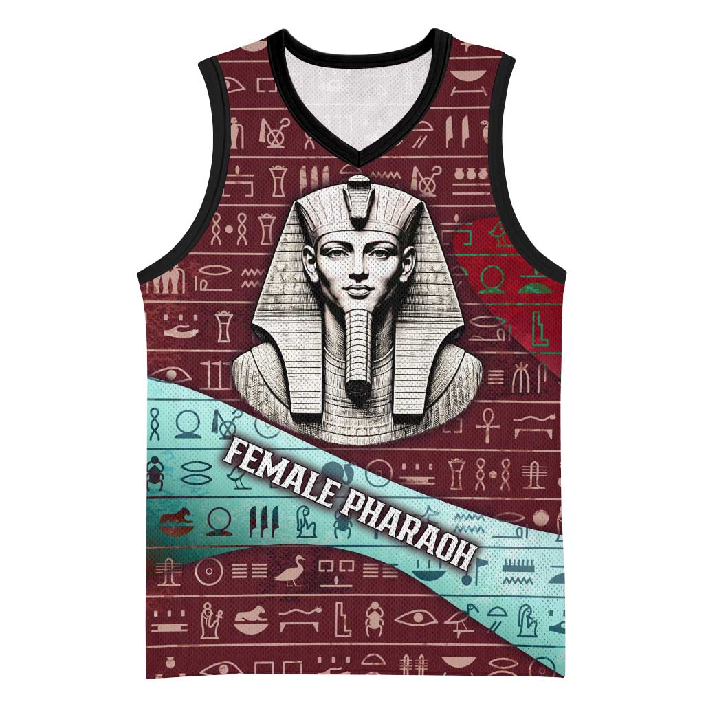 Hatshepsut Basketball Jersey with Pharaoh Bust Illustration, Female Pharaoh Title and Egyptian Hieroglyph - African Pride