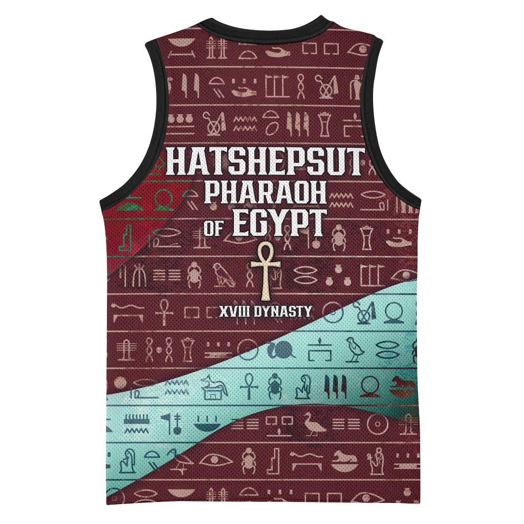 Hatshepsut Basketball Jersey with Pharaoh Bust Illustration, Female Pharaoh Title and Egyptian Hieroglyph - African Pride