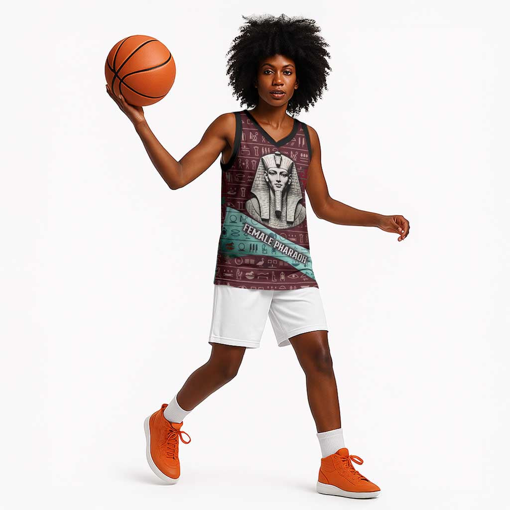Hatshepsut Basketball Jersey with Pharaoh Bust Illustration, Female Pharaoh Title and Egyptian Hieroglyph - African Pride