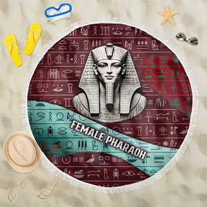 Hatshepsut Beach Blanket with Pharaoh Bust Illustration, Female Pharaoh Title and Egyptian Hieroglyph - African Pride