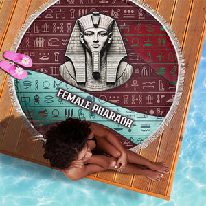 Hatshepsut Beach Blanket with Pharaoh Bust Illustration, Female Pharaoh Title and Egyptian Hieroglyph - African Pride