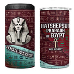 Hatshepsut 4 in 1 Can Cooler Tumbler with Pharaoh Bust Illustration, Female Pharaoh Title and Egyptian Hieroglyph - African Pride