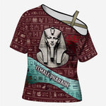 Hatshepsut Cross Shoulder Shirt with Pharaoh Bust Illustration, Female Pharaoh Title and Egyptian Hieroglyph - African Pride