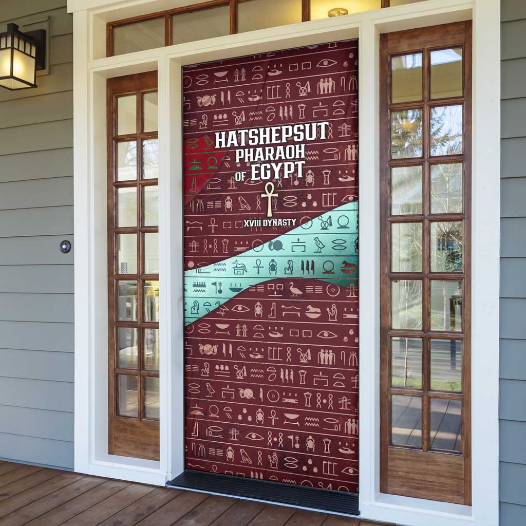 Hatshepsut Door Cover with Pharaoh Bust Illustration, Female Pharaoh Title and Egyptian Hieroglyph - African Pride