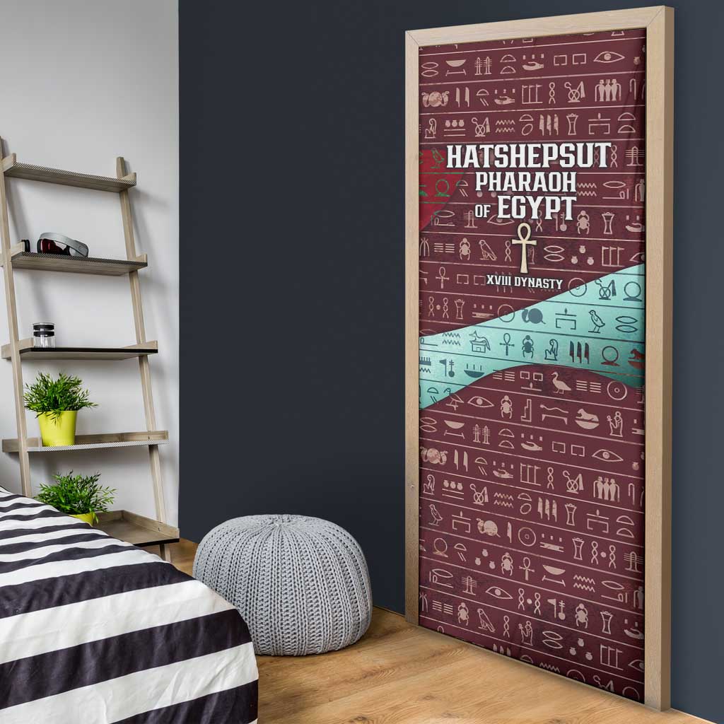 Hatshepsut Door Cover with Pharaoh Bust Illustration, Female Pharaoh Title and Egyptian Hieroglyph - African Pride