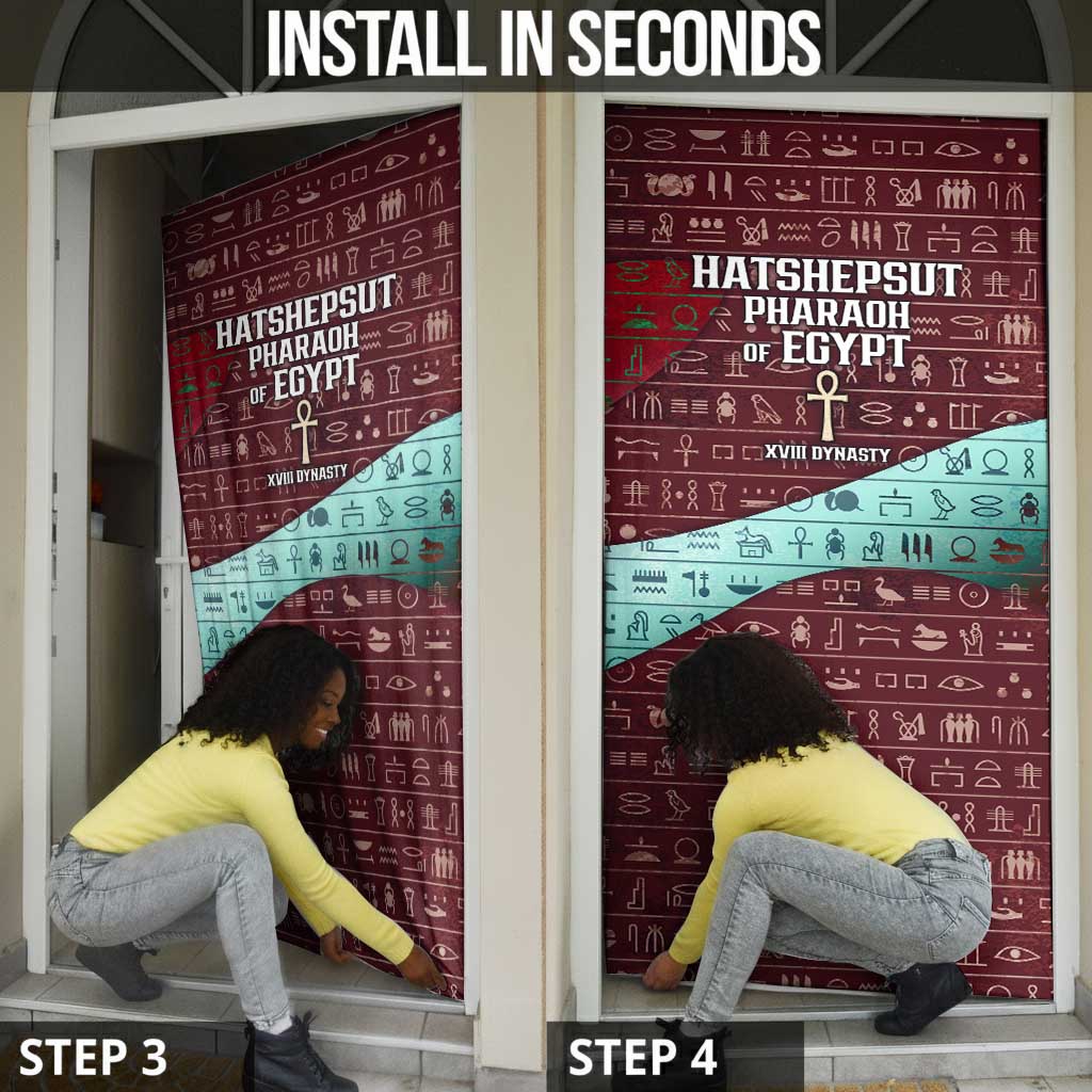 Hatshepsut Door Cover with Pharaoh Bust Illustration, Female Pharaoh Title and Egyptian Hieroglyph - African Pride