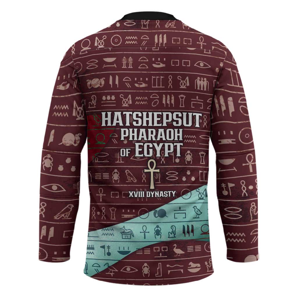 Hatshepsut Hockey Jersey with Pharaoh Bust Illustration, Female Pharaoh Title and Egyptian Hieroglyph - African Pride