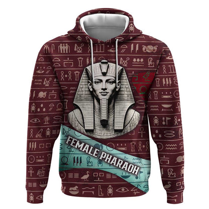 Hatshepsut Hoodie with Pharaoh Bust Illustration, Female Pharaoh Title and Egyptian Hieroglyph - African Pride