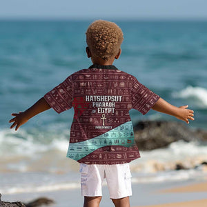 Hatshepsut Kid Hawaiian Shirt with Pharaoh Bust Illustration, Female Pharaoh Title and Egyptian Hieroglyph - African Pride