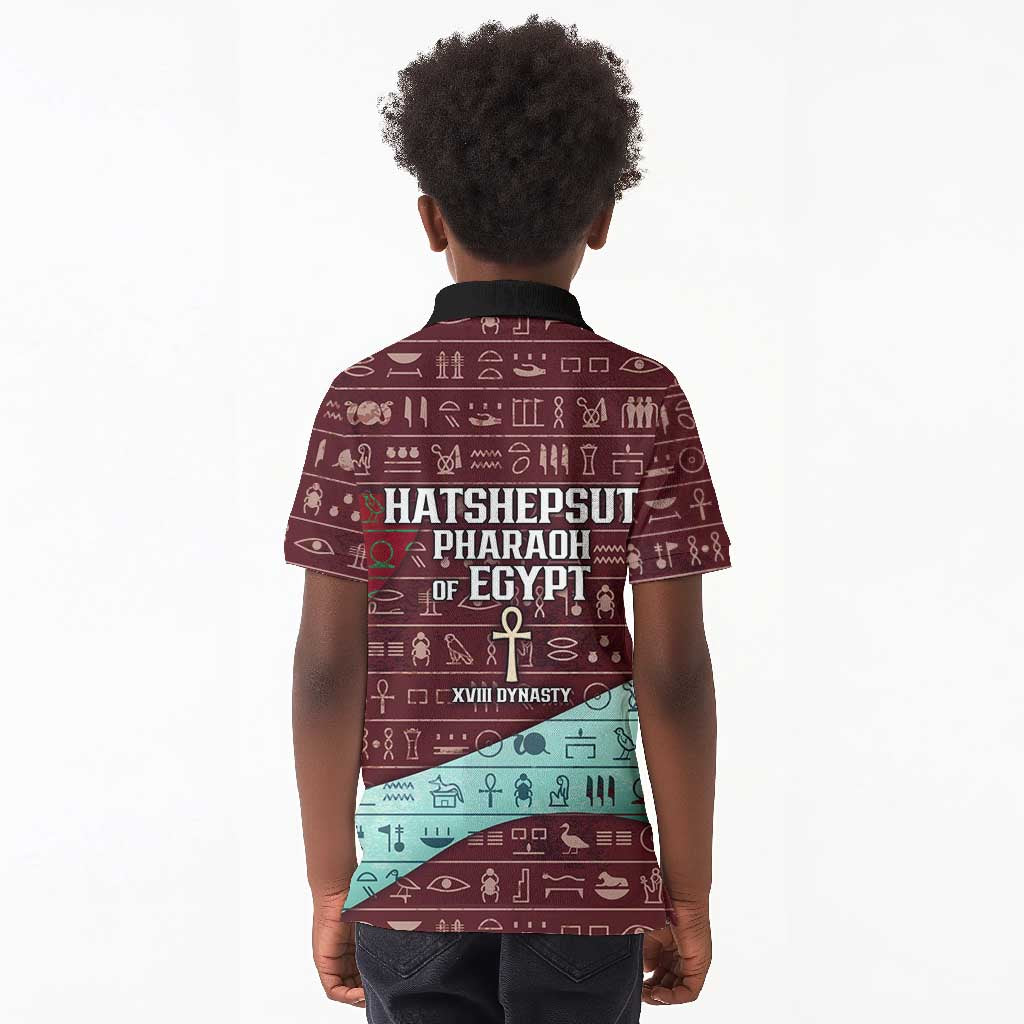 Hatshepsut Kid Polo Shirt with Pharaoh Bust Illustration, Female Pharaoh Title and Egyptian Hieroglyph - African Pride