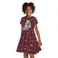 Hatshepsut Kid Short Sleeve Dress with Pharaoh Bust Illustration, Female Pharaoh Title and Egyptian Hieroglyph - African Pride