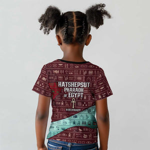 Hatshepsut Kid T shirt with Pharaoh Bust Illustration, Female Pharaoh Title and Egyptian Hieroglyph - African Pride