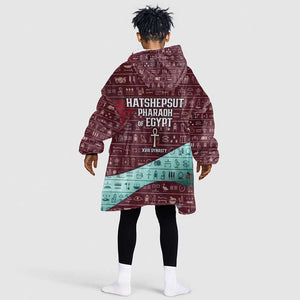 Hatshepsut Kid Wearable Blanket Hoodie with Pharaoh Bust Illustration, Female Pharaoh Title and Egyptian Hieroglyph - African Pride