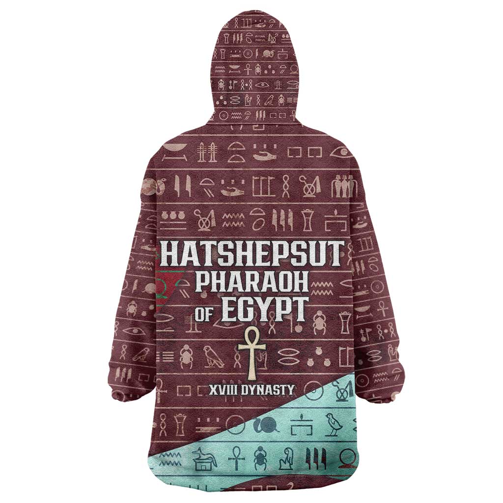 Hatshepsut Kid Wearable Blanket Hoodie with Pharaoh Bust Illustration, Female Pharaoh Title and Egyptian Hieroglyph - African Pride