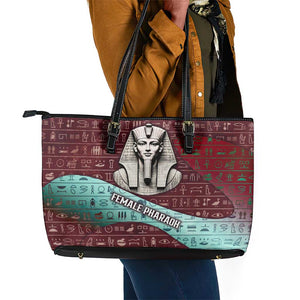 Hatshepsut Leather Tote Bag with Pharaoh Bust Illustration, Female Pharaoh Title and Egyptian Hieroglyph - African Pride