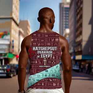 Hatshepsut Men Tank Top with Pharaoh Bust Illustration, Female Pharaoh Title and Egyptian Hieroglyph - African Pride