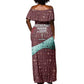 Hatshepsut Off Shoulder Maxi Dress with Pharaoh Bust Illustration, Female Pharaoh Title and Egyptian Hieroglyph - African Pride