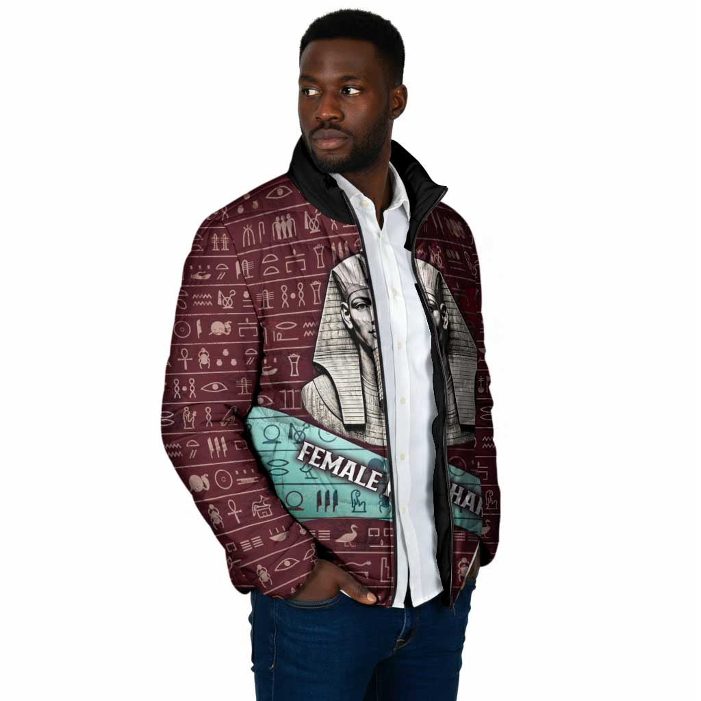 Hatshepsut Padded Jacket with Pharaoh Bust Illustration, Female Pharaoh Title and Egyptian Hieroglyph - African Pride