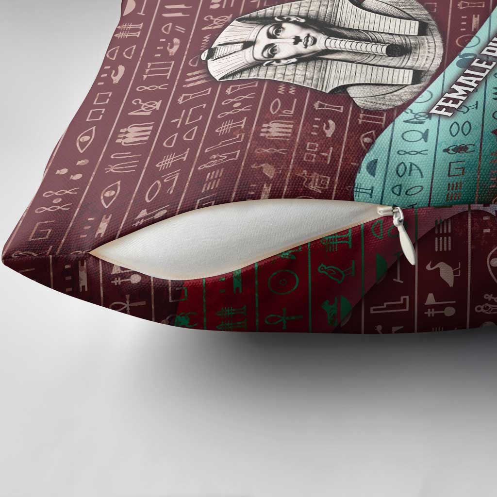 Hatshepsut Pillow Cover with Pharaoh Bust Illustration, Female Pharaoh Title and Egyptian Hieroglyph - African Pride