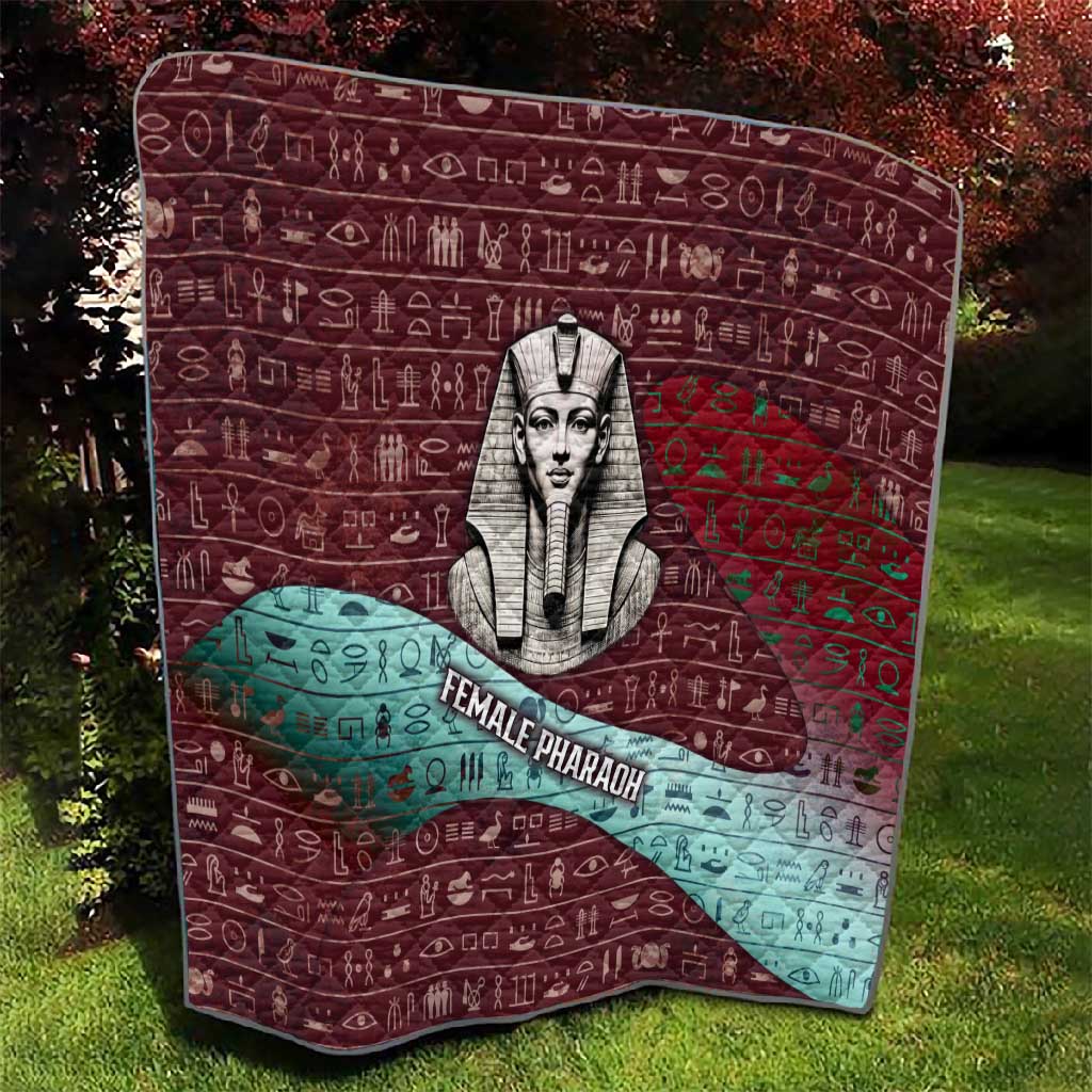 Hatshepsut Quilt with Pharaoh Bust Illustration, Female Pharaoh Title and Egyptian Hieroglyph - African Pride