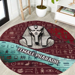 Hatshepsut Round Carpet with Pharaoh Bust Illustration, Female Pharaoh Title and Egyptian Hieroglyph - African Pride