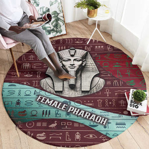 Hatshepsut Round Carpet with Pharaoh Bust Illustration, Female Pharaoh Title and Egyptian Hieroglyph - African Pride