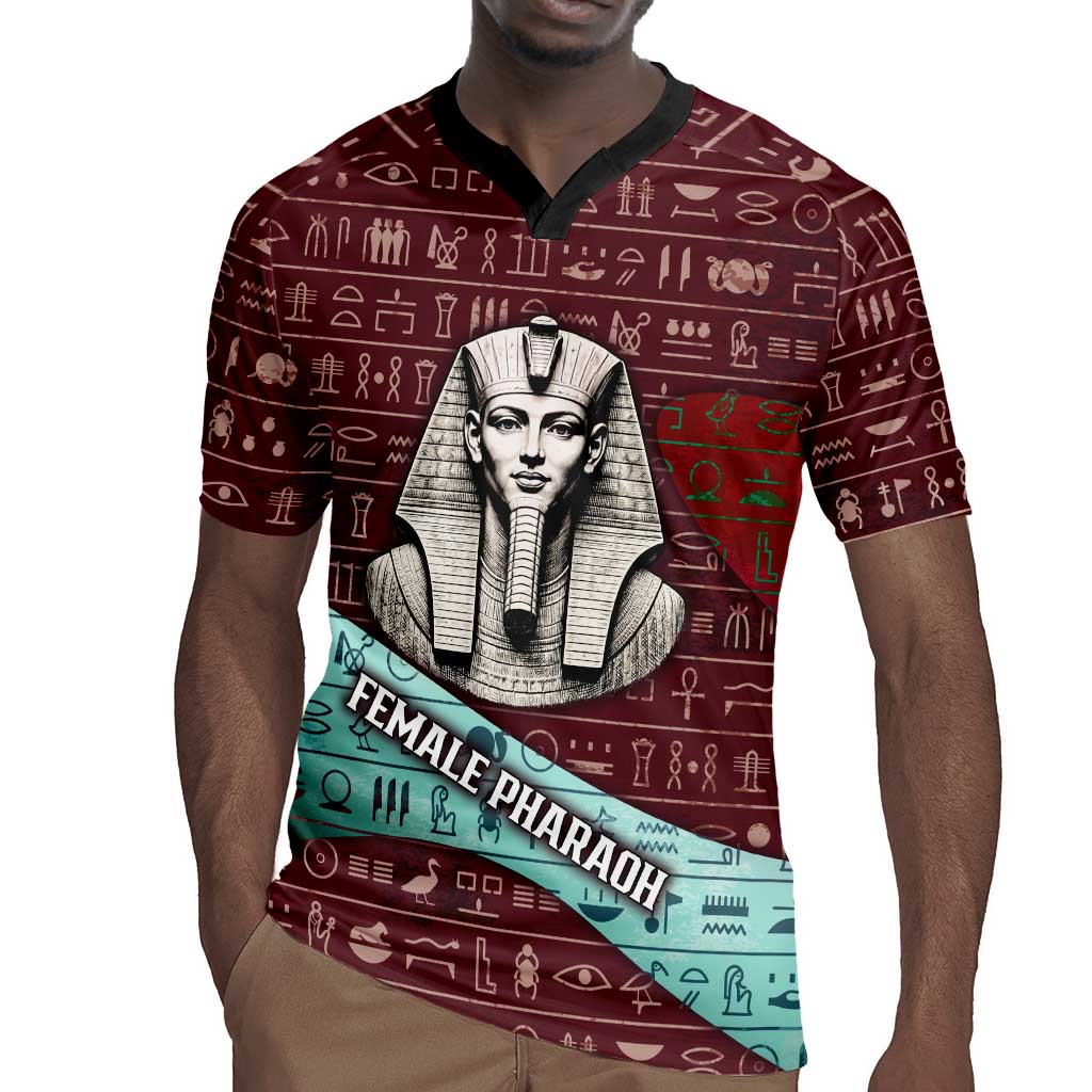 Hatshepsut Rugby Jersey with Pharaoh Bust Illustration, Female Pharaoh Title and Egyptian Hieroglyph - African Pride