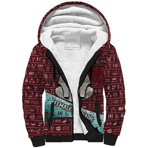 Hatshepsut Sherpa Hoodie with Pharaoh Bust Illustration, Female Pharaoh Title and Egyptian Hieroglyph - African Pride